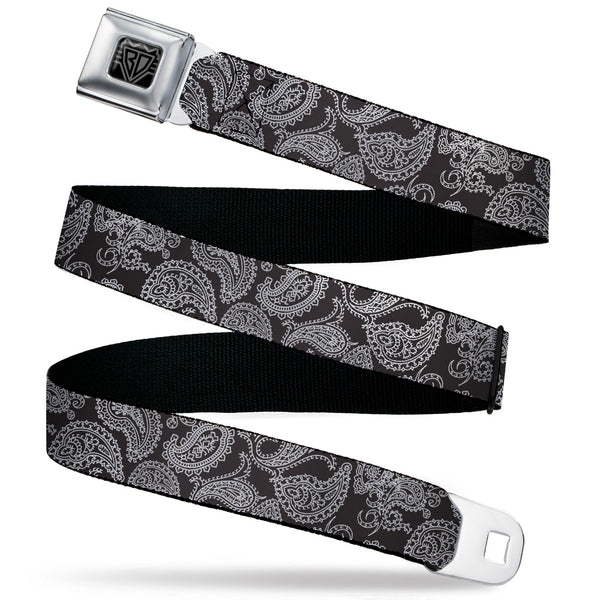 Buckle-Down BD Wings Logo CLOSE-UP Black/Silver Seatbelt Belt - Paisley Black/White Webbing