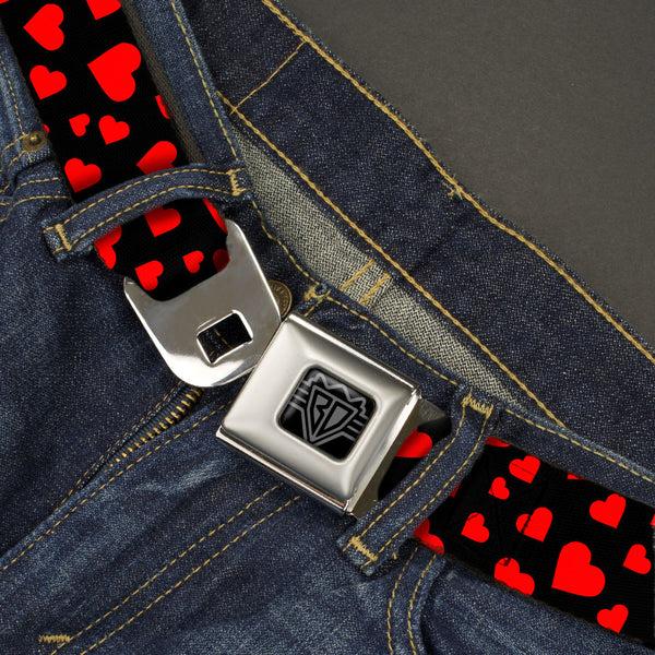 Buckle-Down BD Wings Logo CLOSE-UP Black/Silver Seatbelt Belt - Hearts Scattered Black/Red Webbing
