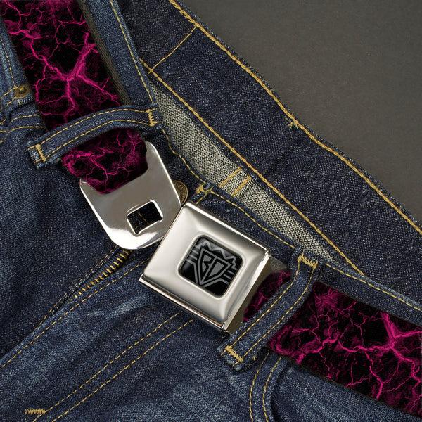 Buckle-Down BD Wings Logo CLOSE-UP Black/Silver Seatbelt Belt - Marble Black/Hot Pink Webbing