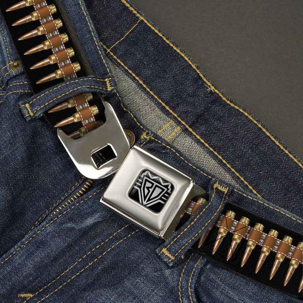 Buckle-Down BD Wings Logo CLOSE-UP Black/Silver Seatbelt Belt - Printed Bullets Pattern Webbing