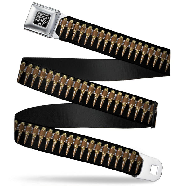 Buckle-Down BD Wings Logo CLOSE-UP Black/Silver Seatbelt Belt - Printed Bullets Pattern Webbing