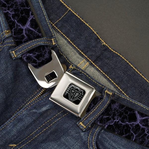Buckle-Down BD Wings Logo CLOSE-UP Black/Silver Seatbelt Belt - Marble Black/Purple Webbing