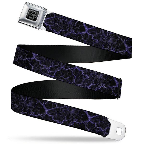 Buckle-Down BD Wings Logo CLOSE-UP Black/Silver Seatbelt Belt - Marble Black/Purple Webbing
