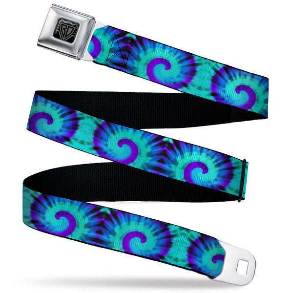 Buckle-Down BD Wings Logo CLOSE-UP Black/Silver Seatbelt Belt - Tie Dye Swirl Purples/Blues Webbing