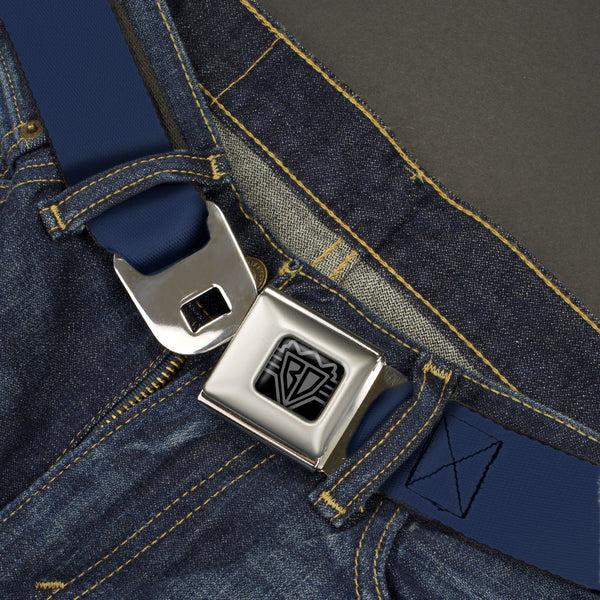 Buckle-Down BD Wings Logo CLOSE-UP Black/Silver Seatbelt Belt - Navy Panel Webbing