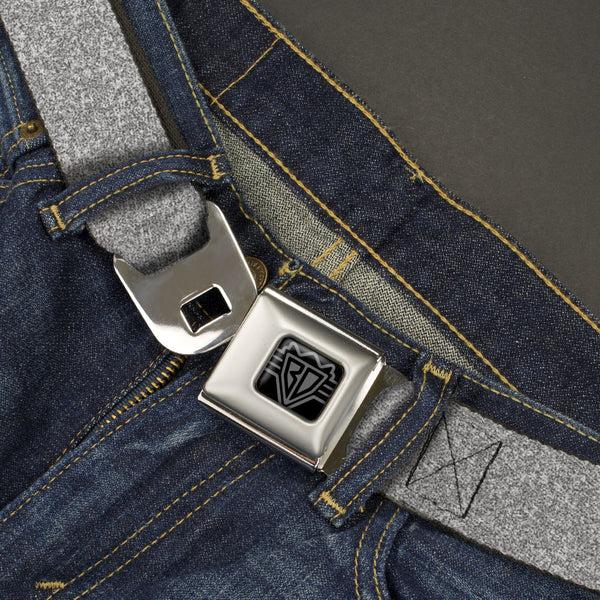 Buckle-Down BD Wings Logo CLOSE-UP Black/Silver Seatbelt Belt - Heather4 GrayWhite Webbing