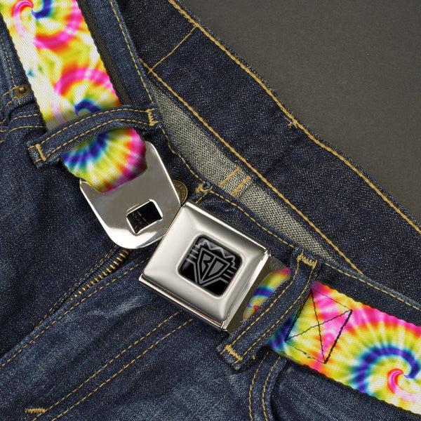 Buckle-Down BD Wings Logo CLOSE-UP Black/Silver Seatbelt Belt - Tie Dye Swirl Multi Color/White Webbing