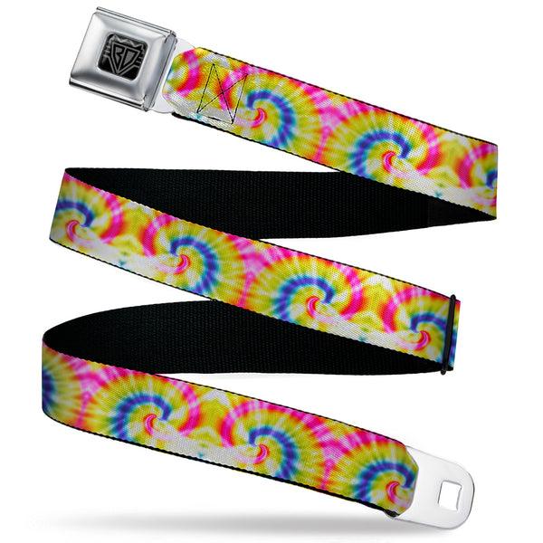 Buckle-Down BD Wings Logo CLOSE-UP Black/Silver Seatbelt Belt - Tie Dye Swirl Multi Color/White Webbing