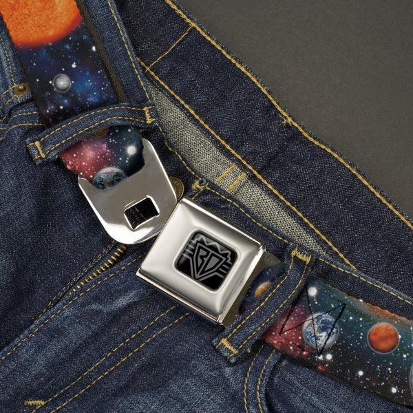 Buckle-Down BD Wings Logo CLOSE-UP Black/Silver Seatbelt Belt - Solar System Sun/Planets/Stars2 Webbing