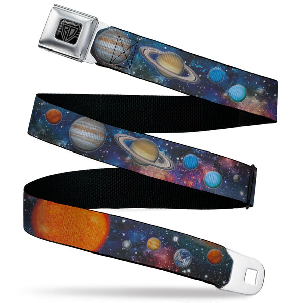 Buckle-Down BD Wings Logo CLOSE-UP Black/Silver Seatbelt Belt - Solar System Sun/Planets/Stars2 Webbing