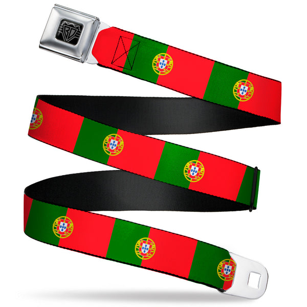 Buckle-Down BD Wings Logo CLOSE-UP Black/Silver Seatbelt Belt - Portugal Flag Green/Red Webbing