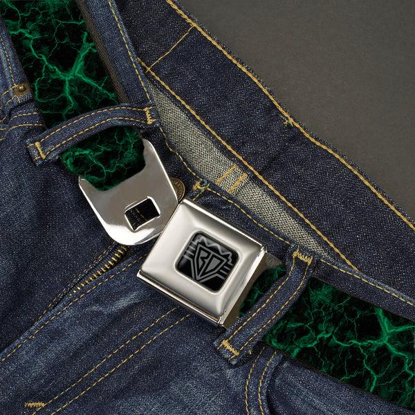 Buckle-Down BD Wings Logo CLOSE-UP Black/Silver Seatbelt Belt - Marble Black/Green Webbing