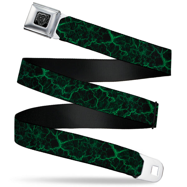 Buckle-Down BD Wings Logo CLOSE-UP Black/Silver Seatbelt Belt - Marble Black/Green Webbing