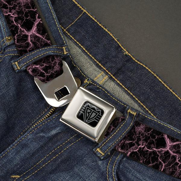 Buckle-Down BD Wings Logo CLOSE-UP Black/Silver Seatbelt Belt - Marble Black/Baby Pink Webbing