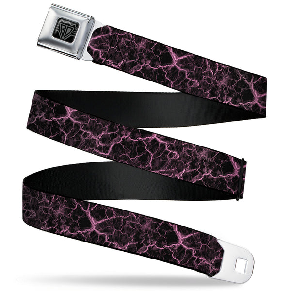 Buckle-Down BD Wings Logo CLOSE-UP Black/Silver Seatbelt Belt - Marble Black/Baby Pink Webbing