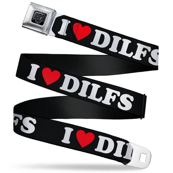 Buckle-Down BD Wings Logo CLOSE-UP Black/Silver Seatbelt Belt - I "HEART" DILFS Black/White/Red Webbing
