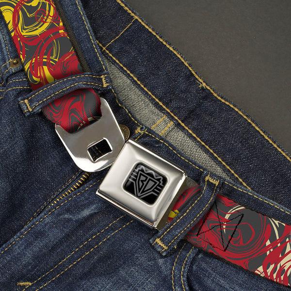 Buckle-Down BD Wings Logo CLOSE-UP Black/Silver Seatbelt Belt - Swirl Mix Gray/Multi Color Webbing