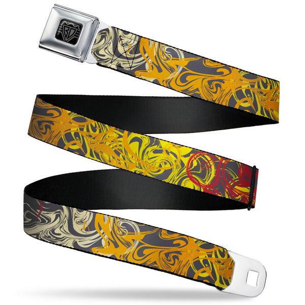 Buckle-Down BD Wings Logo CLOSE-UP Black/Silver Seatbelt Belt - Swirl Mix Gray/Multi Color Webbing