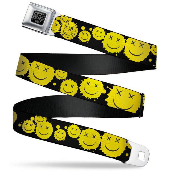 Buckle-Down BD Wings Logo CLOSE-UP Black/Silver Seatbelt Belt - Smiley Face Splatter Scattered Black/Yellow Webbing