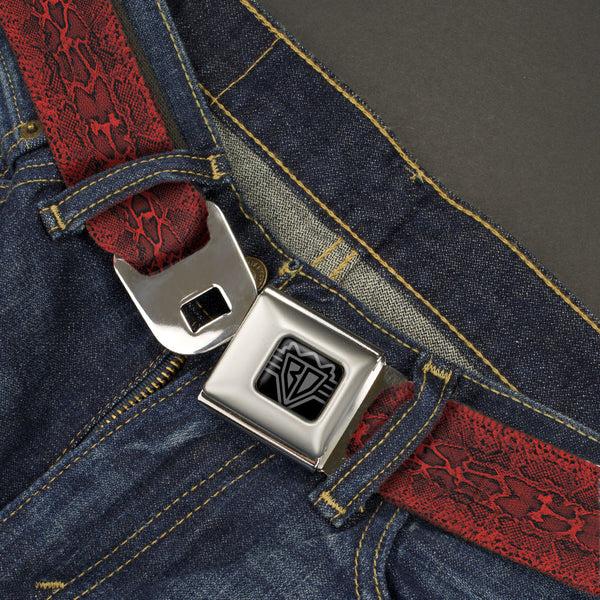 Buckle-Down BD Wings Logo CLOSE-UP Black/Silver Seatbelt Belt - Snake Skin 3 Red/Black Webbing