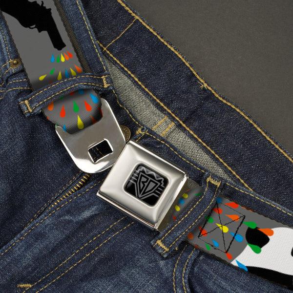 Buckle-Down BD Wings Logo CLOSE-UP Black/Silver Seatbelt Belt - Panda Shooting Drops Gray/Black/White/Mutli Color Webbing