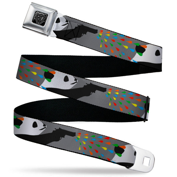 Buckle-Down BD Wings Logo CLOSE-UP Black/Silver Seatbelt Belt - Panda Shooting Drops Gray/Black/White/Mutli Color Webbing