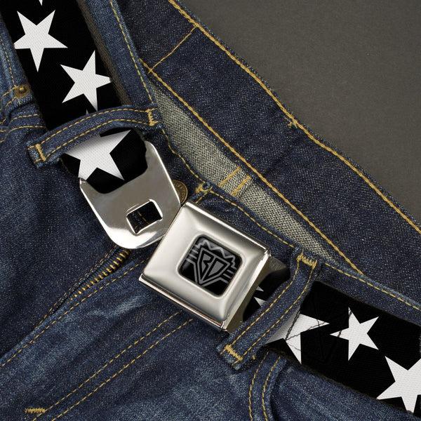 Buckle-Down BD Wings Logo CLOSE-UP Black/Silver Seatbelt Belt - Multi Stars Black/White/Black/White Outline Webbing