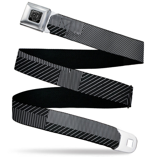 Buckle-Down BD Wings Logo CLOSE-UP Black/Silver Seatbelt Belt - Hash Mark Stripe Black/White Webbing