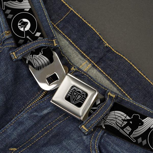 Buckle-Down BD Wings Logo CLOSE-UP Black/Silver Seatbelt Belt - Colorado Skier/Snowboarder Black/White/Grays Webbing