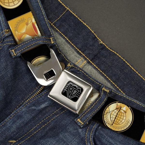 Buckle-Down BD Wings Logo CLOSE-UP Black/Silver Seatbelt Belt - CHAMPION Belt/Icons Black/Golds Webbing
