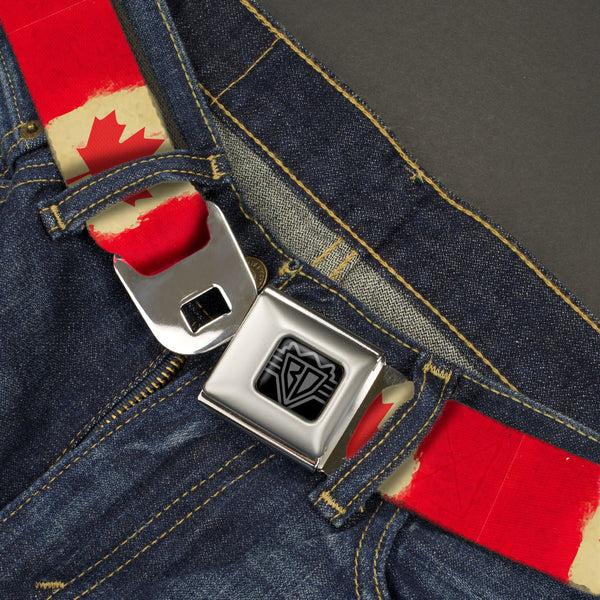 Buckle-Down BD Wings Logo CLOSE-UP Black/Silver Seatbelt Belt - Canada Flag Painted Webbing