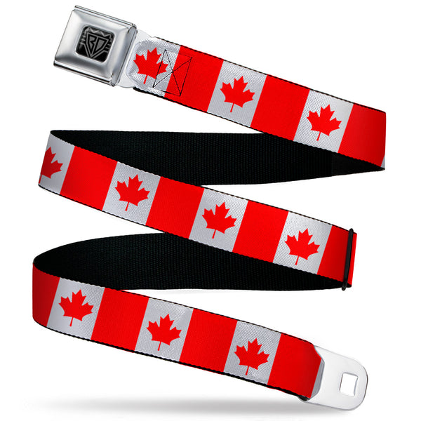 Buckle-Down BD Wings Logo CLOSE-UP Black/Silver Seatbelt Belt - Canada Flag Continuous Webbing