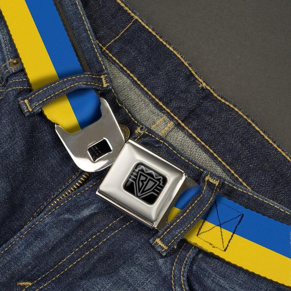 Buckle-Down BD Wings Logo CLOSE-UP Black/Silver Seatbelt Belt - Ukraine Flag Continuous Webbing
