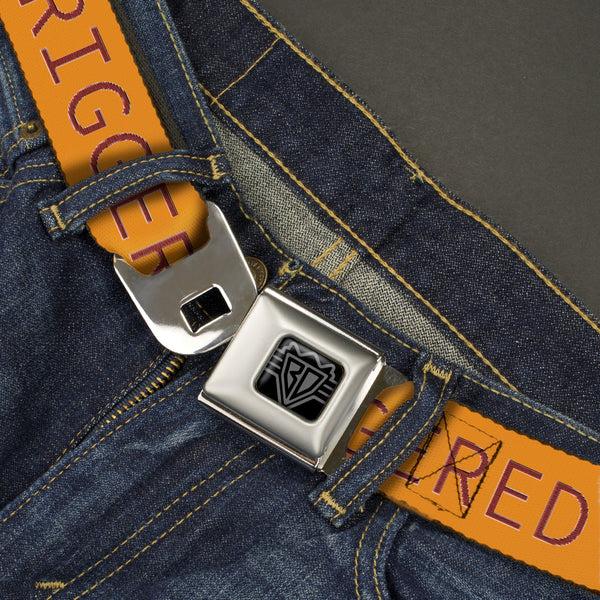 Buckle-Down BD Wings Logo CLOSE-UP Black/Silver Seatbelt Belt - TRIGGERED Orange/Burgundy Webbing