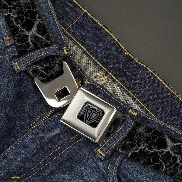 Buckle-Down BD Wings Logo CLOSE-UP Black/Silver Seatbelt Belt - Marble Black/Charcoal Gray Webbing
