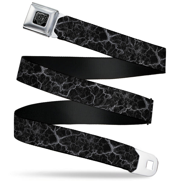 Buckle-Down BD Wings Logo CLOSE-UP Black/Silver Seatbelt Belt - Marble Black/Charcoal Gray Webbing