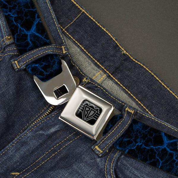 Buckle-Down BD Wings Logo CLOSE-UP Black/Silver Seatbelt Belt - Marble Black/Blue Webbing