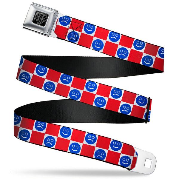 Buckle-Down BD Wings Logo CLOSE-UP Black/Silver Seatbelt Belt - Smiley Sad Face Checker Red/White/Blue Webbing