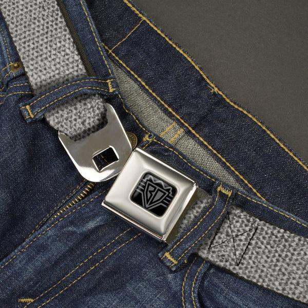 Buckle-Down BD Wings Logo CLOSE-UP Black/Silver Seatbelt Belt - Metallic Silver Webbing