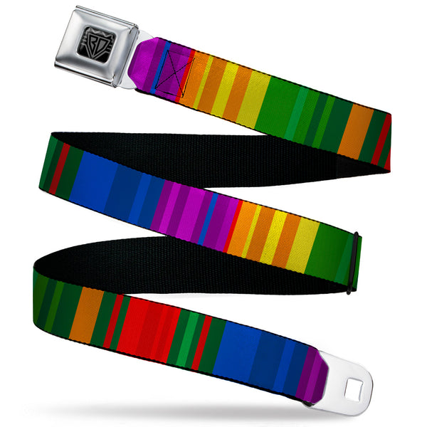 Buckle-Down BD Wings Logo CLOSE-UP Black/Silver Seatbelt Belt - Zarape8 Vertical Multi Color Stripe Webbing
