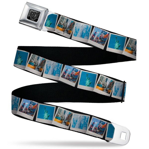 Buckle-Down BD Wings Logo CLOSE-UP Black/Silver Seatbelt Belt - Vivid New York City Snapshots Stacked Webbing
