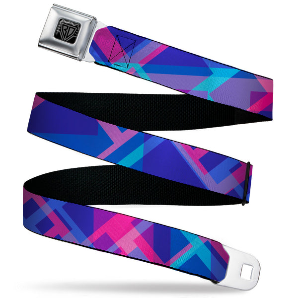 Buckle-Down BD Wings Logo CLOSE-UP Black/Silver Seatbelt Belt - Squares Stacked Blues/Pinks/Purples Webbing