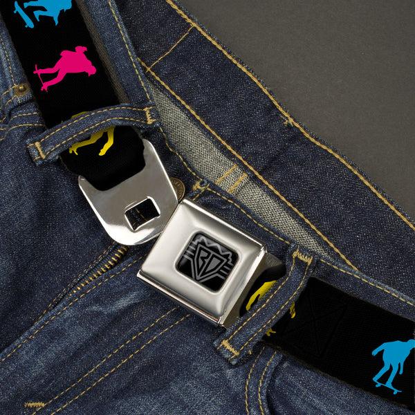 Buckle-Down BD Wings Logo CLOSE-UP Black/Silver Seatbelt Belt - Skater Kickflip Sequence Silhouette Black/Blue/Pink/Yellow Webbing