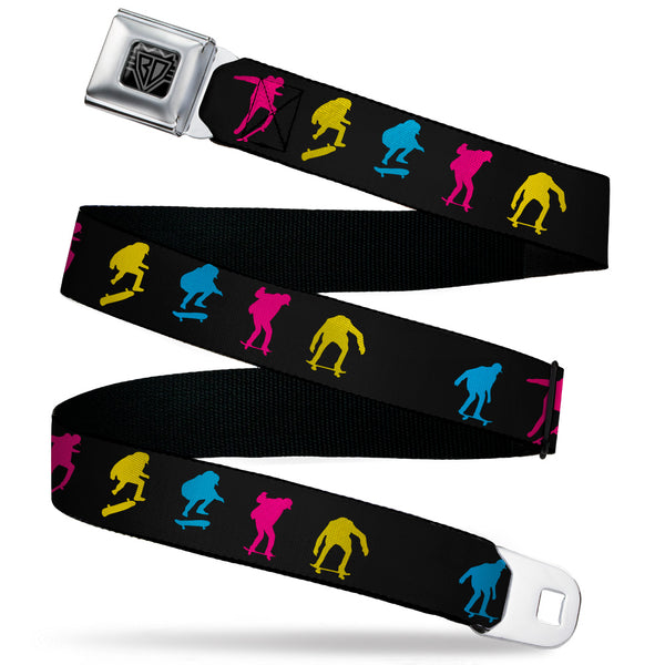 Buckle-Down BD Wings Logo CLOSE-UP Black/Silver Seatbelt Belt - Skater Kickflip Sequence Silhouette Black/Blue/Pink/Yellow Webbing