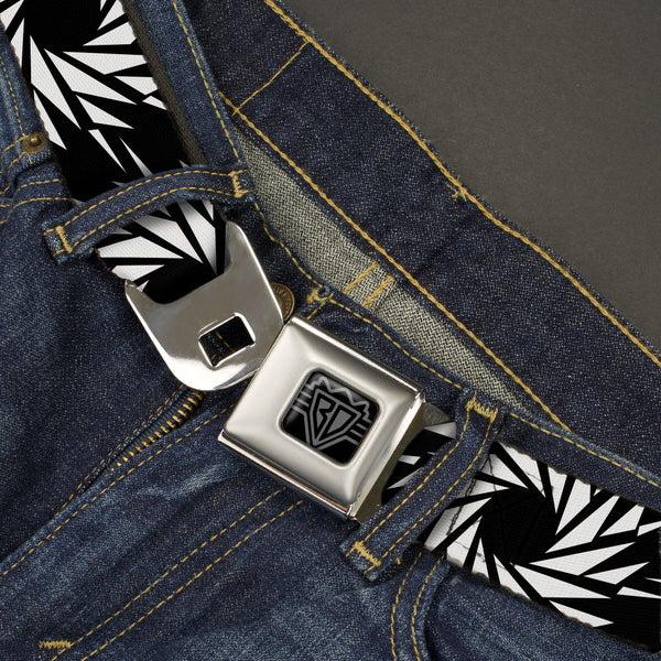 Buckle-Down BD Wings Logo CLOSE-UP Black/Silver Seatbelt Belt - Pinwheel Black/White Webbing