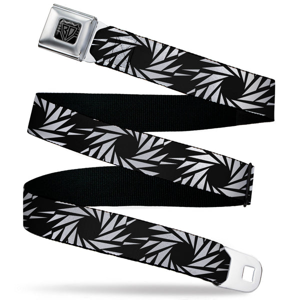 Buckle-Down BD Wings Logo CLOSE-UP Black/Silver Seatbelt Belt - Pinwheel Black/White Webbing