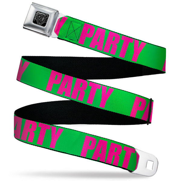 Buckle-Down BD Wings Logo CLOSE-UP Black/Silver Seatbelt Belt - PARTY Green/Pink Webbing