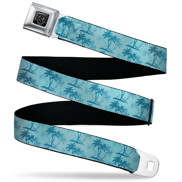 Buckle-Down BD Wings Logo CLOSE-UP Black/Silver Seatbelt Belt - Palm Trees Silhouette Scattered Blues Webbing