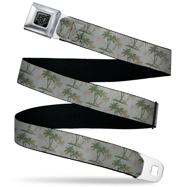 Buckle-Down BD Wings Logo CLOSE-UP Black/Silver Seatbelt Belt - Palm Trees Silhouette Scattered Tan/Browns Webbing