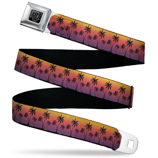 Buckle-Down BD Wings Logo CLOSE-UP Black/Silver Seatbelt Belt - Palm Treeline Silhouette Sunset Fade/Black Webbing